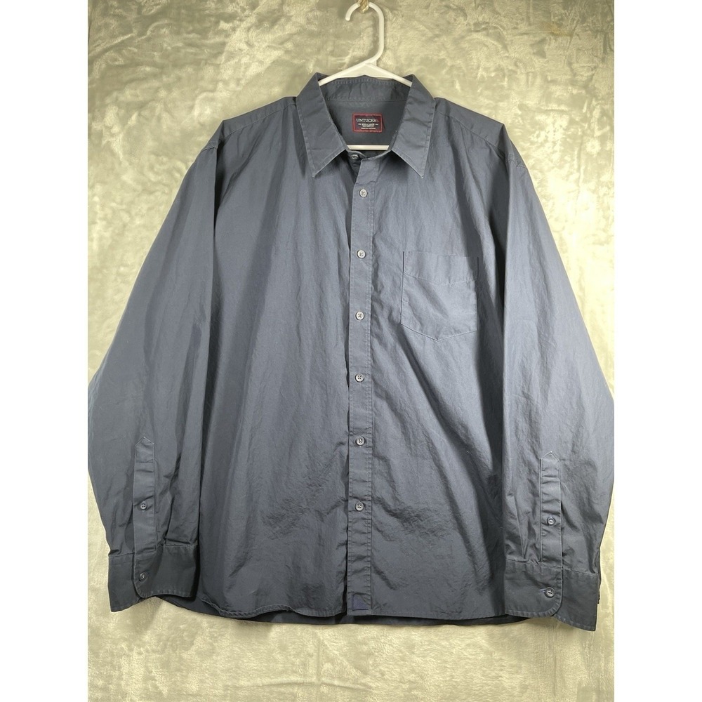 Untuckit Shirt Men 3XL XXXL Navy Plaid EUC Long Sleeve Button Down Poplin